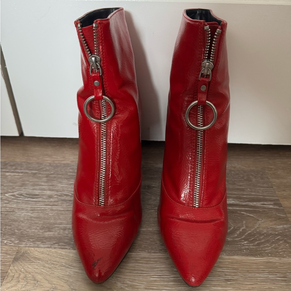 Vintage Red Leather Booties Platform Heels